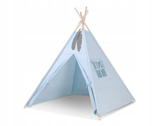 Tipi stan pre deti + prívesky z peria - modrý