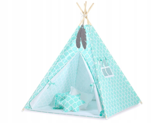 Tipi stan pre deti + prívesky z peria - Maroko mäta