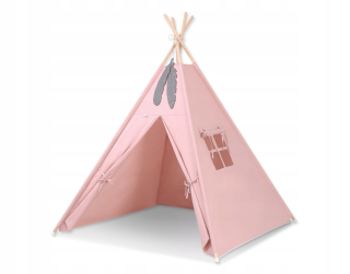 Tipi stan pre deti + prívesky z peria - špinavá ružová