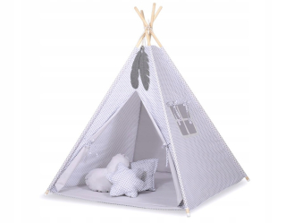TIPI stan pre deti + karimatka + prívesky z peria - minirozeta šedá
