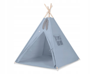 TIPI stan pre deti + karimatka + prívesky z peria - špinavá modrá