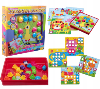 Montessori hačka - Gombíky puzzle mozaiky huby Montessori hra