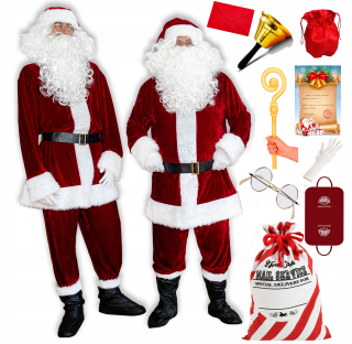 VELÚROVÝ SANTA CLAUS VIP KOSTÝM L-3XL BORDOVÁ SET 18 ks KRYCÍ LIST RUKÁVA