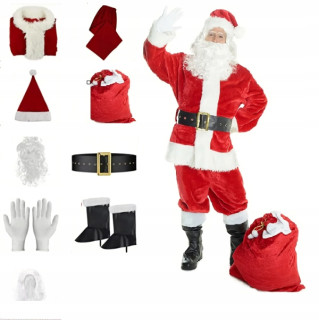 VELÚROVÝ SANTA CLAUS VIP SUIT 10 kusov BORDOVÁ + POTAH NA RUKÁV TAŠKA NA CANDY