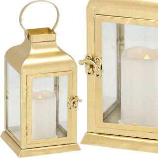 VIANOČNÁ KOVOVÁ LAMPIÓNA S LED VLOŽKA RORATY LAMPA 11x11x22cm ZLATÁ