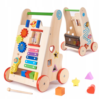 CHODÍTKO, RIDLE, DREVENÉ TLAČIDLO PRE DETI, PUZZZLE, SENSORY CUBE + Klasické nálepky EcoKidWood, 1 ks.