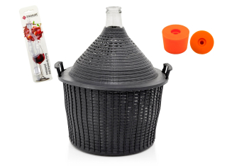 Sklenený Balón 34L vo Výbave s Plastovým Kôšom, Korekom a Fermentačnou Rúrkou