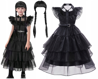 Dievčenský kostým - Streda Addams Dress Peruka 128/134 Šaty