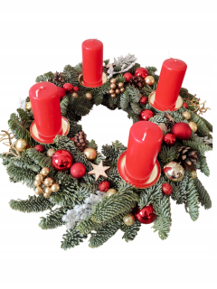 Červený adventný veniec + sviečky