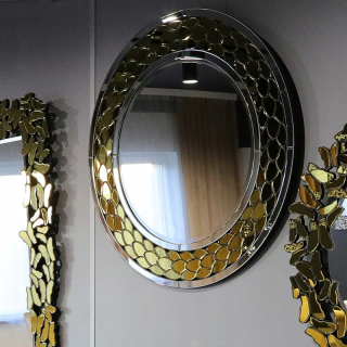 Zlaté glamour zrkadlo okrúhleho priemeru 90 cm M-0545