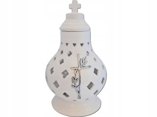 Kahance na hroby - Lampášová sviečka KARAFA BIELA KERAMIKA + LED SVIEČKA