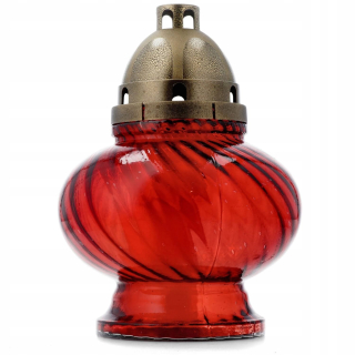 Červený sklenený náhrobný lampáš s parafínovou vložkou, 28 cm