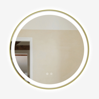 LED osvetlené zrkadlo 70 cm okrúhle J126 so zlatým rámom