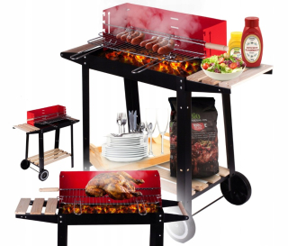 ZÁHRADNÝ GRIL NA UHLIE NA KOLESÁCH, POLICE, GRIL NA BBQ BRIKETY, pevný