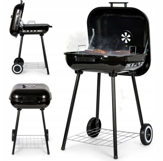 ZÁHRADNÝ GRIL NA UHLIE S POKROKOM NA KOLESÁCH ROŠTOVÁ POLICA BBQ 43x40 cm