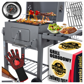 Záhradný gril na drevené uhlie na brikety Uzavretý BBQ PRENOSNÝ S VEKOM +
