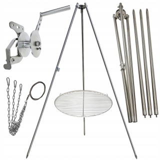 Záhradný gril statív 200cm nerez + rošt 60cm + navijak + INOX lano