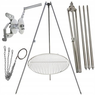 Záhradný gril statív 200cm nerez + rošt 70cm + navijak + INOX lano