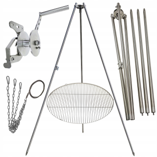Záhradný gril statív 200cm nerez + rošt 80cm + navijak + INOX lano