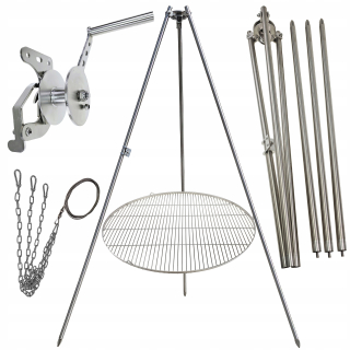 Záhradný gril statív 200cm nerez + rošt 90cm + navijak + INOX lano