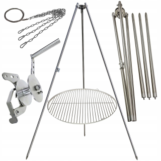 Záhradný gril statív 225cm nerez + rošt 70cm navijak lano SET