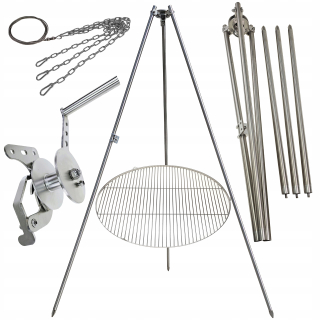 Záhradný gril statív 225cm nerez + rošt 80cm + navijak + INOX lano