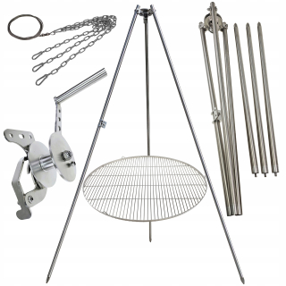 Záhradný gril statív 225cm nerez + rošt 90cm + navijak + INOX lano
