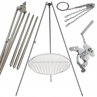 Záhradný gril statív 250cm nerez + rošt 70cm navijak lano SET