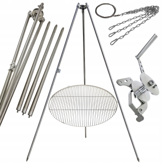 Záhradný gril statív 250cm nerez + rošt 80cm + navijak + INOX lano
