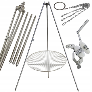 Záhradný gril statív 250cm nerez + rošt 90cm + navijak + INOX lano