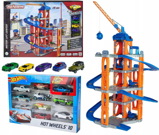Veľká garážová zjazdová dráha 5 úrovní + 15 automobilov Hot Wheels