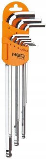 Kľúčový kľúč IMBUS Neo Tools nastavený s guľkou 1,5 - 10 mm