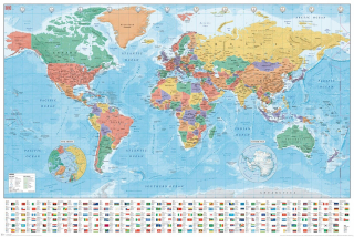 Mapa mapy mapy sveta Flagi - plagát 91.5x61 cm
