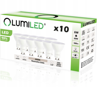 LED žiarovky Lumiled GU10, 6 W, 580 lm, 4000 K, 10 kusov