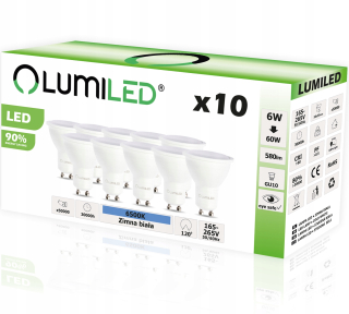 LED žiarovky Lumiled GU10, 6 W, 580 lm, 6500 K, 10 kusov