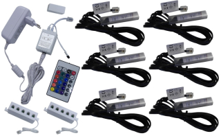 6x RGB LED klipy pre sklenené police súpravy