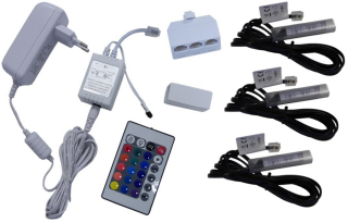 3x RGB LED klipy pre sklenené police súpravy
