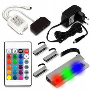 Plná 4 -bodová sada LED spona RGB pre sklenenú poličku
