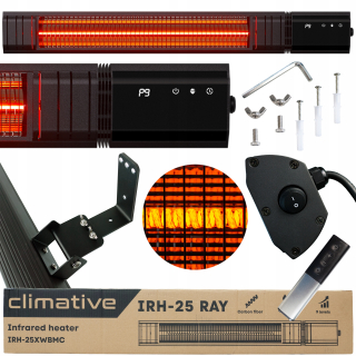 Infračervený žiarič, 9 úrovní, diaľkové ovládanie, 2,5kW, terasový RAY IR časovač