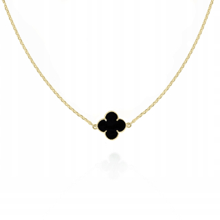 zlatý náhrdelník, pozlátený ďatelinový choker, čierny ónyx PR.925 40cm