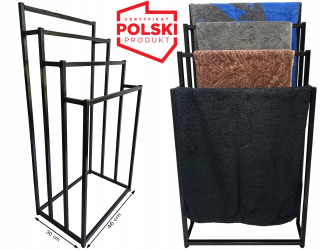 Čierny stojan na uteráky s nastaviteľnou výškou a stabilnou základňou