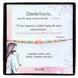 Personalizovaný náramok pre krstnú mamu s prírodnými kameňmi v ozdobnej krabičke