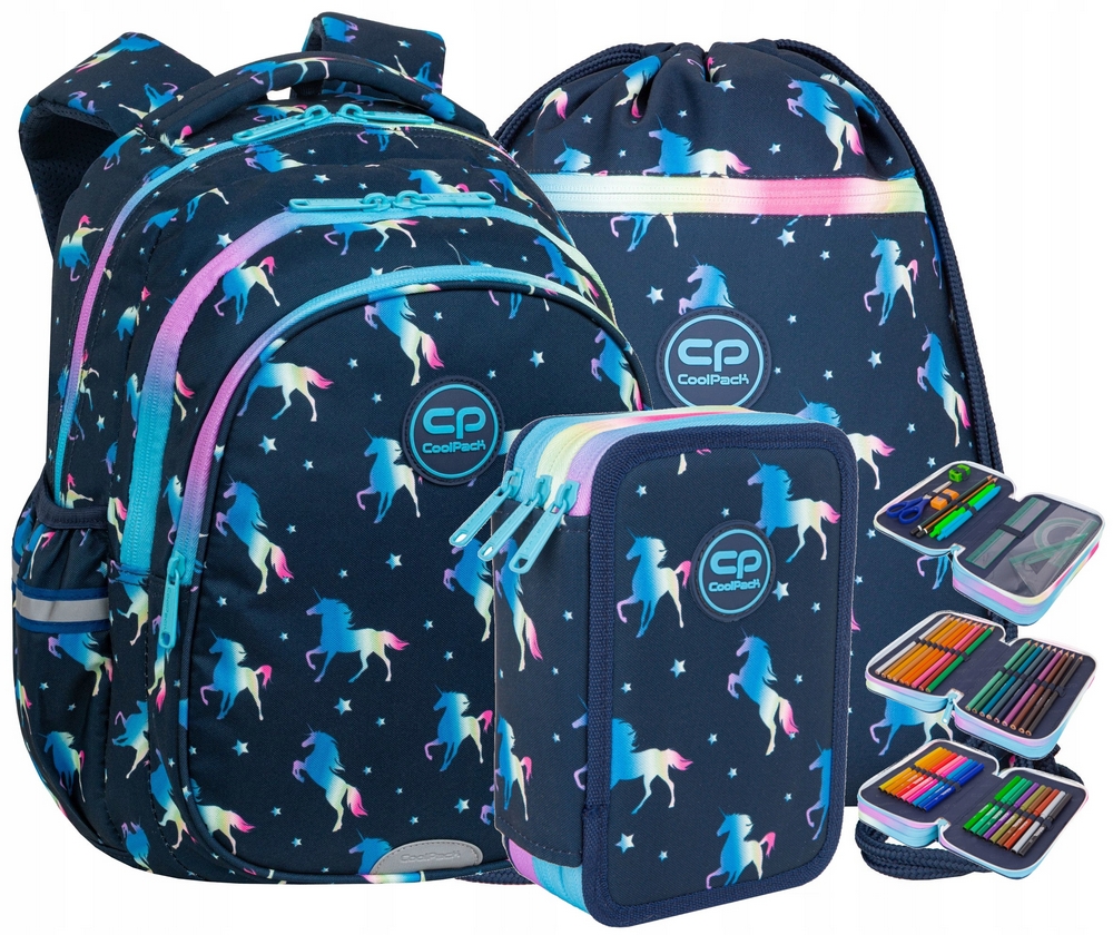 Ruksak CoolPack Jerry Unicorn pre dievčatá - súprava: ruksak, peračník, vrecúško