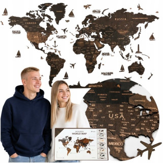 Drevená 3D mapa sveta Pinelini Wenge XL 130 × 72 cm