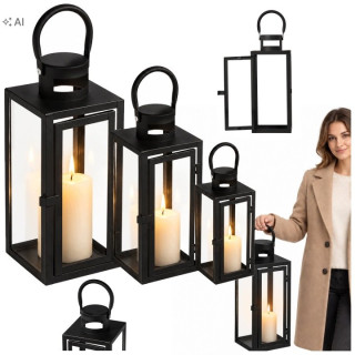 Sada troch čiernych lampášov Aptel 65, 50 a 38 cm