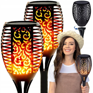 Solárna lampa, čierna, 78 cm, 2 ks.