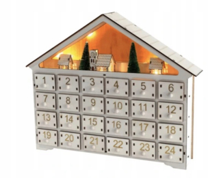 DREVENÝ ADVENTNÝ KALENDÁR BIELY DOM DIY LED