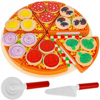 Drevená pizza na krájanie pre deti so suchým zipsom + príslušenstvo pre veľké nože na suchý zips