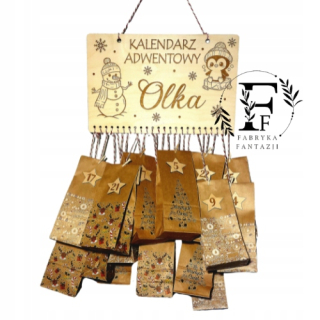 Drevený adventný kalendár s menom, sada s taštičkami, preglejka DIY
