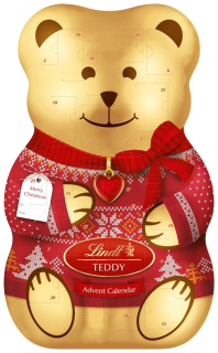 LINDT ADVENTNÝ KALENDÁR MEDVEĎ 3D 150G MEDVEĎ SANTA CLAUS 2024 ČOKOLÁDY